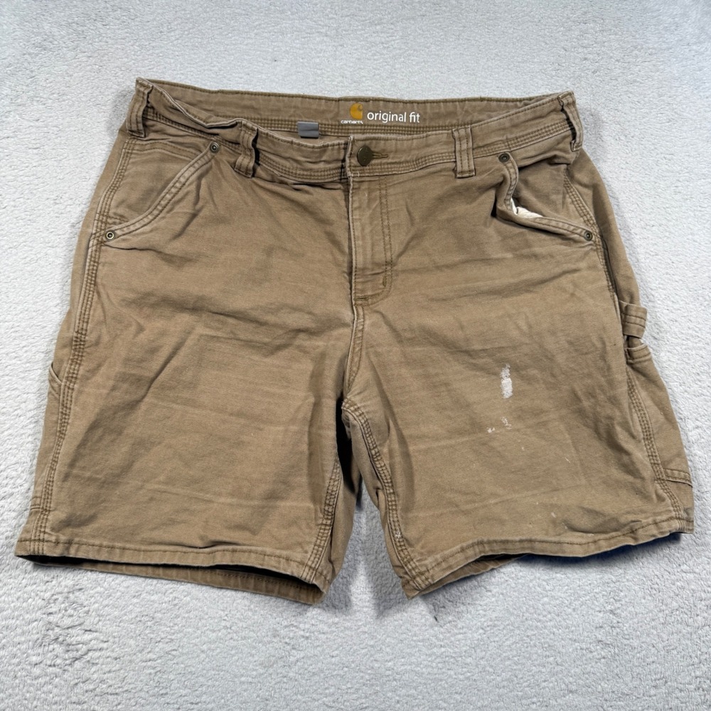 Carhartt Stretch Canvas Carpenter Shorts Womens 12 Brown Distressed Workwear